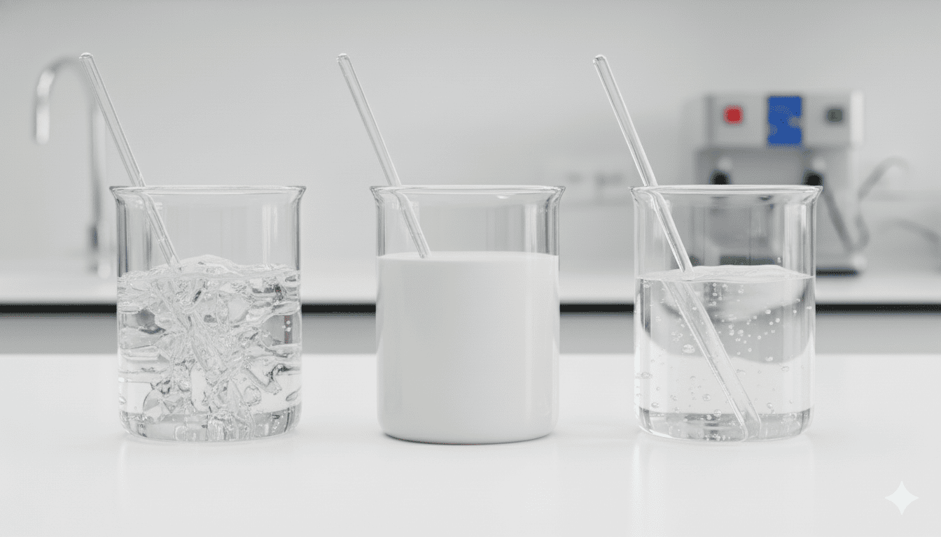 Три пробирки с растворами ксантан-гуара и каррагинана